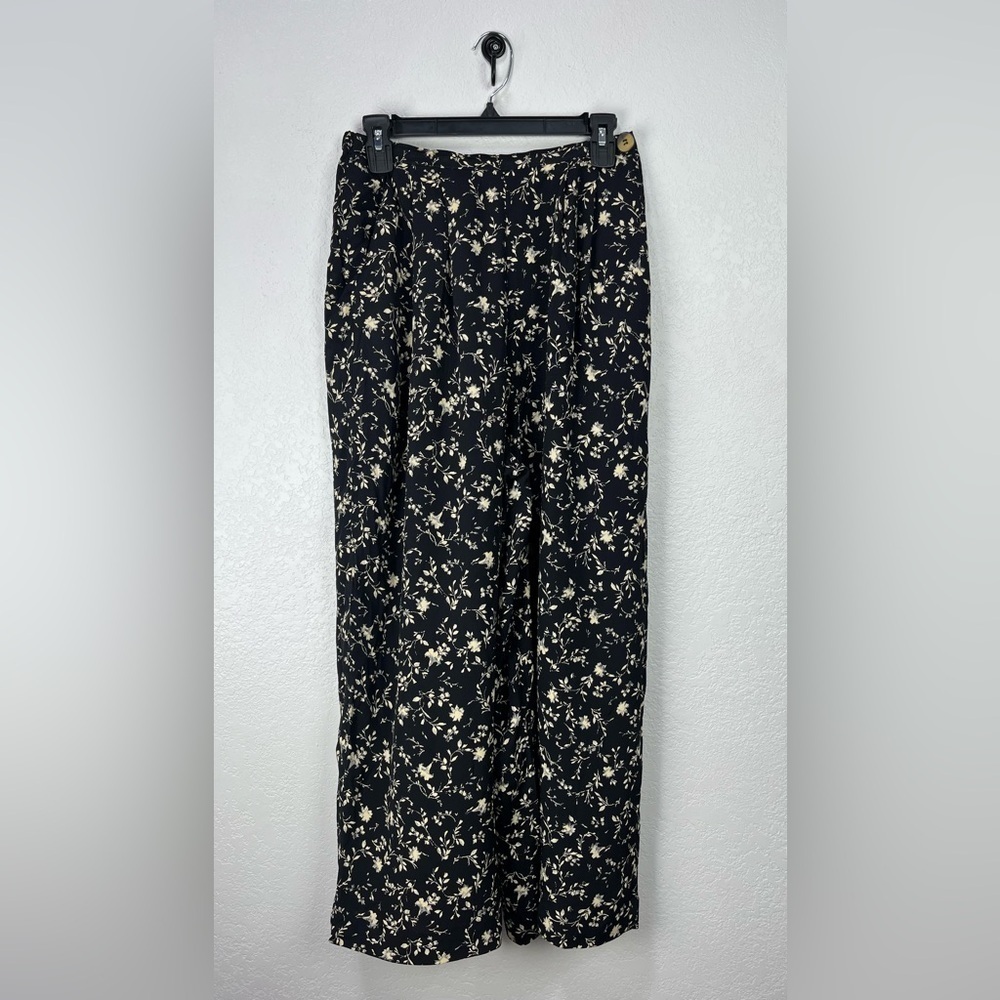 Vintage Street Wear Carole Little Wide Leg Pants Womens 10 Black Floral Print